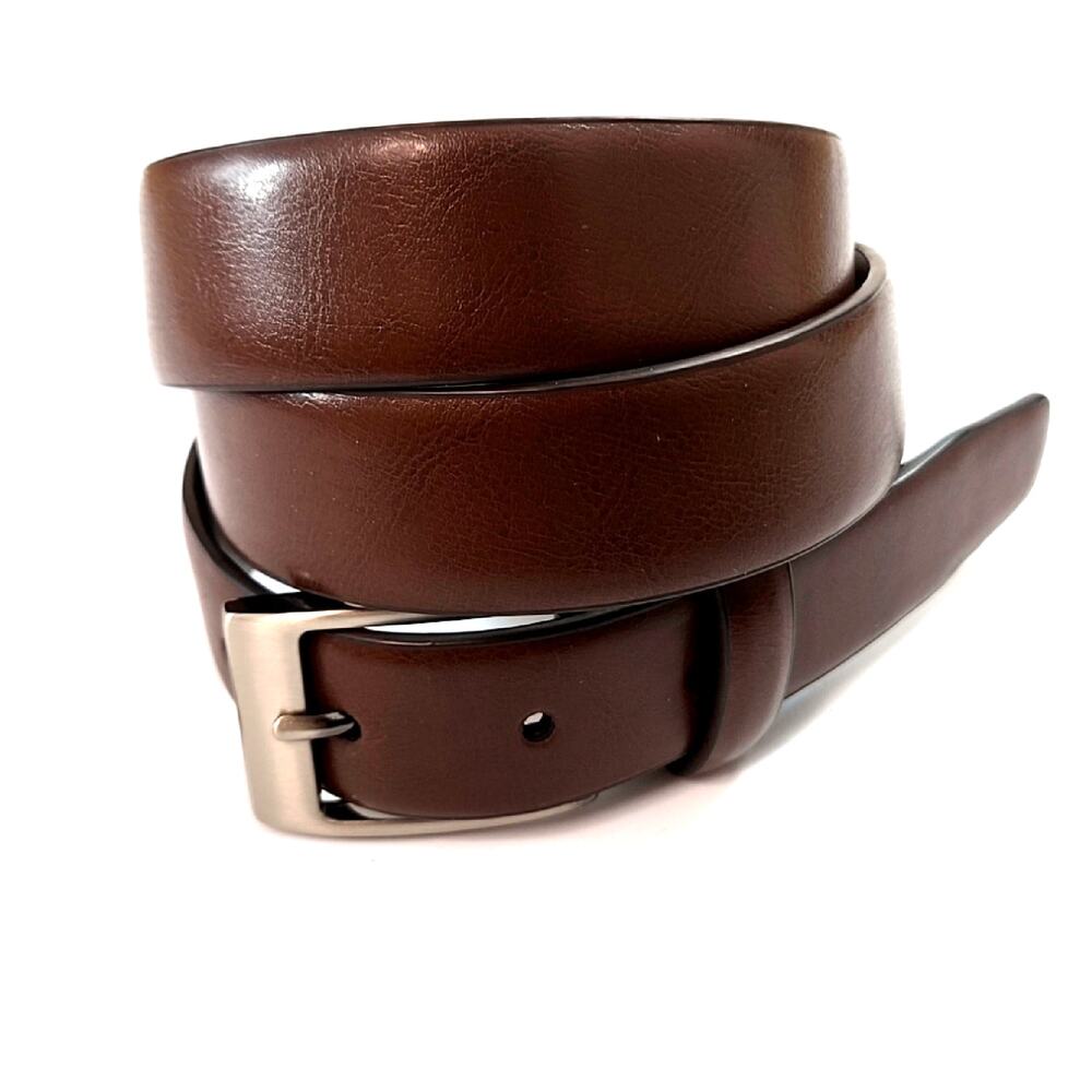 Dockers Men's Brown Synthetic Leather Dress Belt silver buckle size 34-36